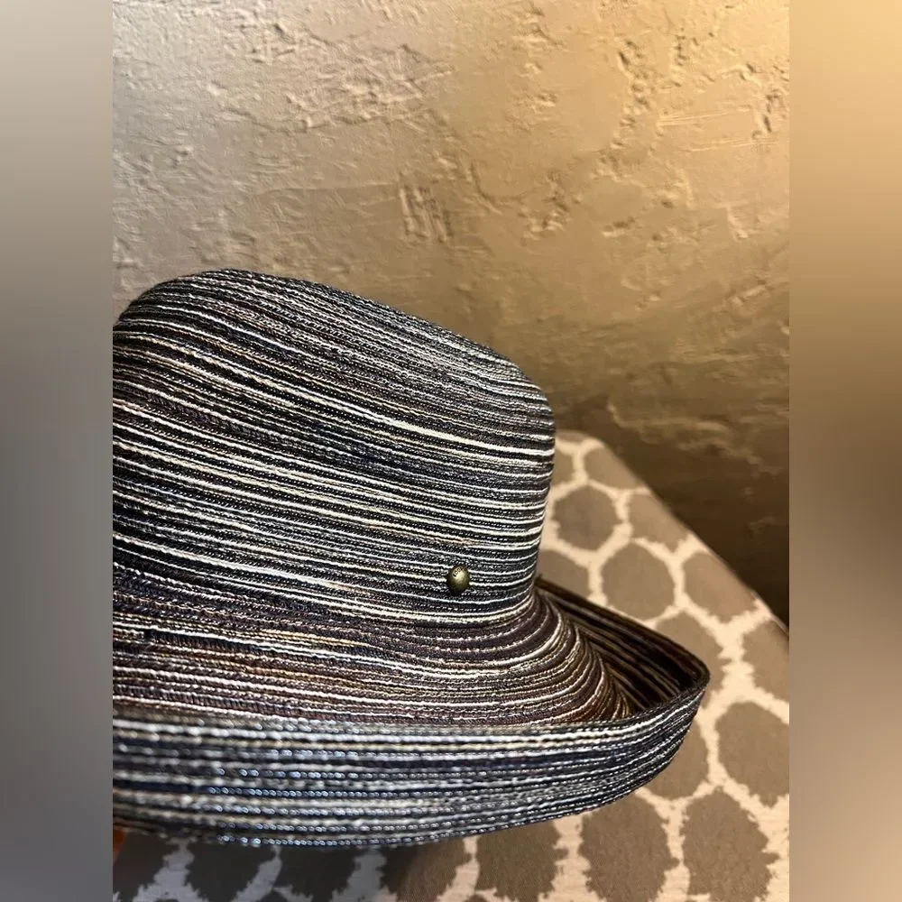 Kooringal Striped Black Brown Taupe Women's Hat made in Australia sized 58cm